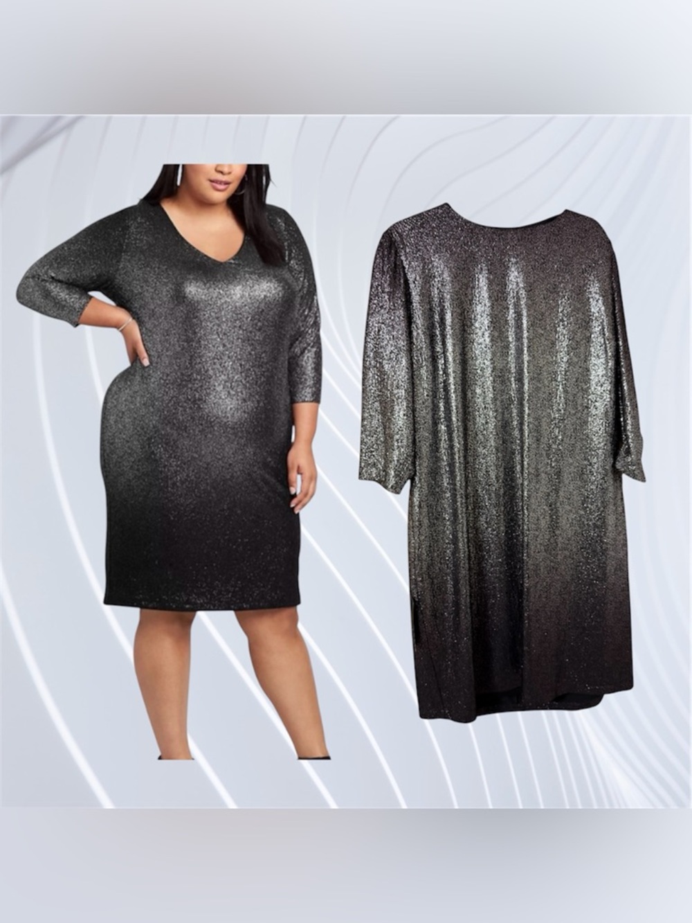 Lane Bryant 22/24 3/4 Sleeve Metallic Foil Ombré Sheath Dress